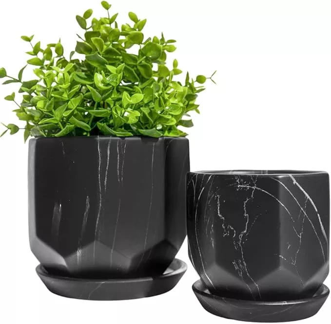black-plant-pot-with-drainage-holes-saucers-ceramic-pots-indoor-outdoor-plants-4 Black Plant Pot with Drainage Holes and Saucers, Ceramic Pots for Indoor Outdoor Plants, 4 & 5 Inch Premium Hand Glazed Sustainable Planters for Flower, Garden, Succulent, Nursery, Home Decor