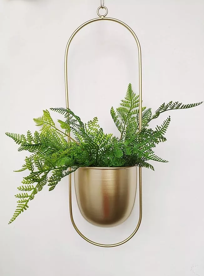 boho-gold-metal-plant-hanger-metal-wall-ceiling-hanging-planter-modern-planter-m Boho Gold Metal Plant Hanger,Metal Wall and Ceiling Hanging Planter, Modern Planter, Mid Century Flower Pot Plant Holder, Minimalist Planter for Indoor Outdoor Home Decor