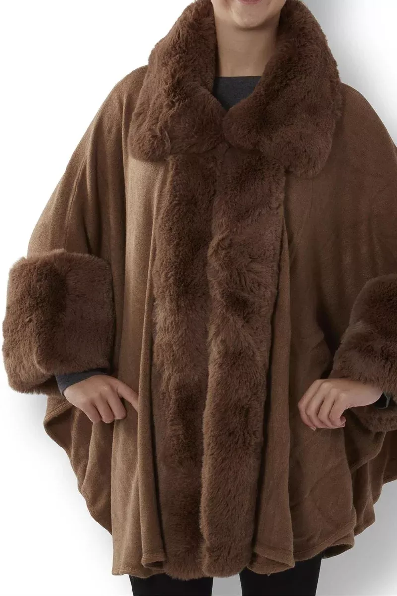 cape-with-sleeves-faux-fur-trim-brown Cape with Sleeves & Faux Fur Trim Brown
