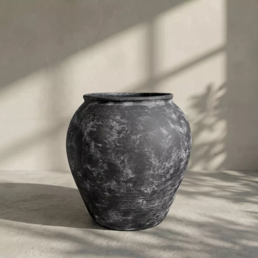 cyprus-xl-fiber-clay-pot-hand-painted-in-weathered-black-or-clamshell-19-6-d-x-1 Cyprus XL, Fiber Clay Pot, Hand-painted in Weathered Black or Clamshell, 19.6"D x 19.6"H