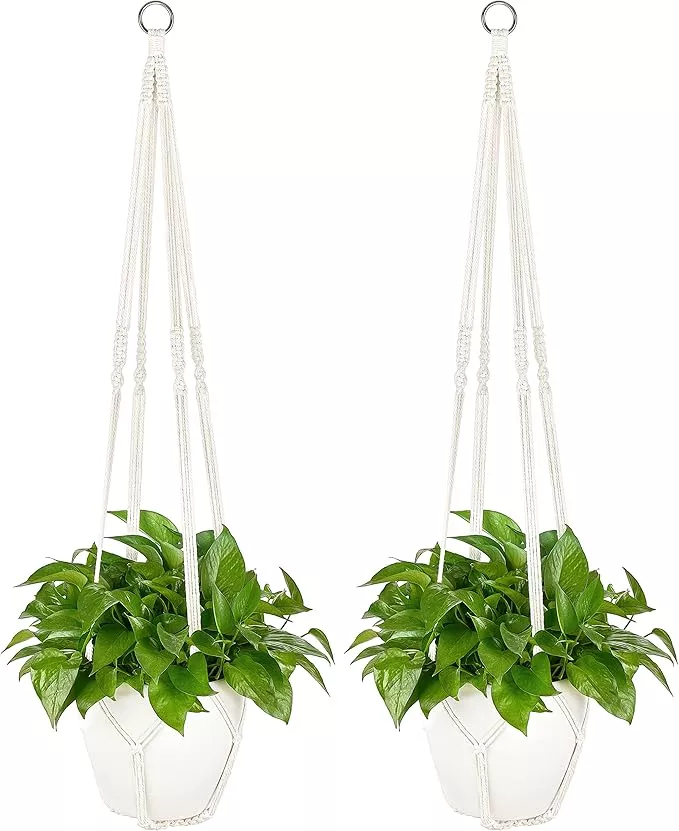 dahey-macrame-plant-hanger-indoor-outdoor-hanging-planter-basket-large-up-to-12- Dahey Macrame Plant Hanger Indoor Outdoor Hanging Planter Basket Large for up to 12" Pot Handmade Woven Cotton Rope Flower Pots Holder for Boho Home Decor, 43 Inch, Set of 2