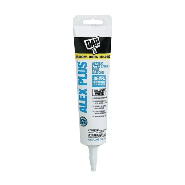 DAP ALEX PLUS 18128 Acrylic Latex Caulk with Silicone, White, 5.5 fl-oz Squeeze Tube