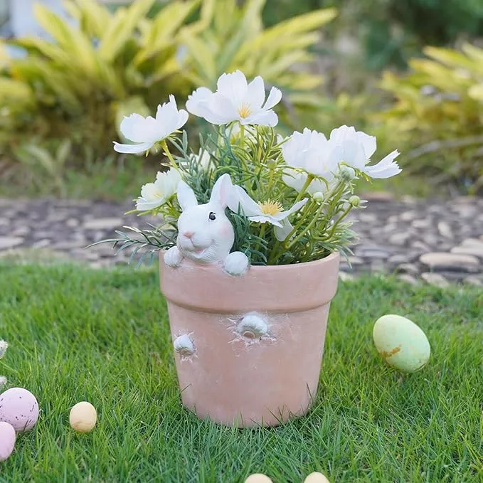 easter-spring-flower-pot-bunny-decor-easter-decoration-decorative-garden-pots-ca Easter - Spring Flower Pot - Bunny Decor - Easter Decoration - Decorative Garden Pots for Cactus Succulents Planter with Drainage Hole for Home Farmhouse Decor 5.75 x 5 x 7.25 inch Newman House Studio
