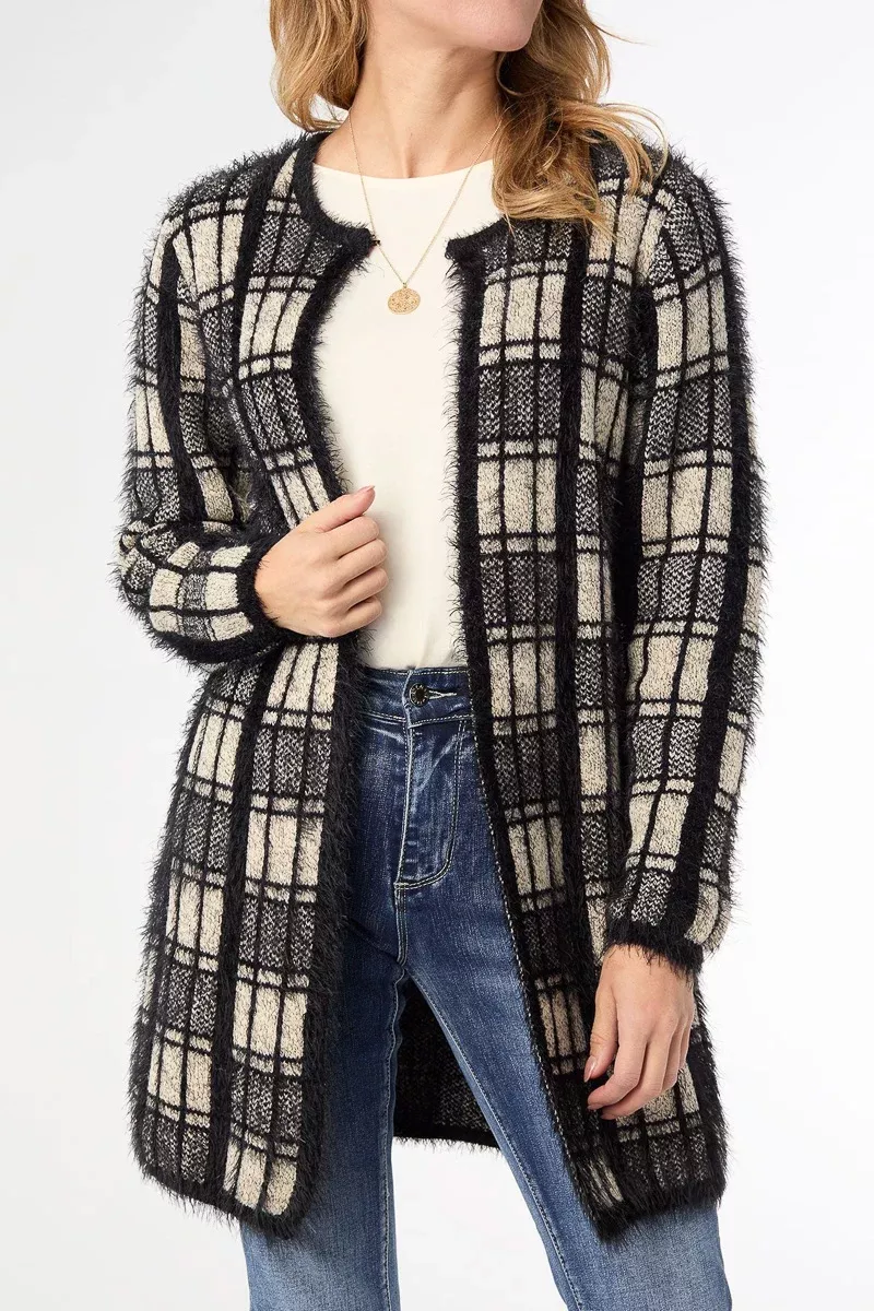 eliana-mohair-brushed-open-cardigan-s-m-black-oatmeal Eliana Mohair Brushed Open Cardigan S/M Black & Oatmeal