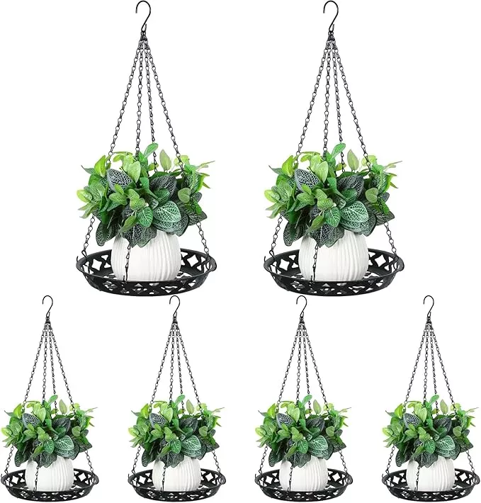 enhon-6-pack-plant-hanger-12-inch-metal-hanging-planter-indoor-outdoor-plants-cl Enhon 6 Pack Plant Hanger, 12 Inch Metal Hanging Planter for Indoor Outdoor Plants, Classy Glossy Black Decorative Hanging Plant Shelf for Window Wall Ceiling Home Decor