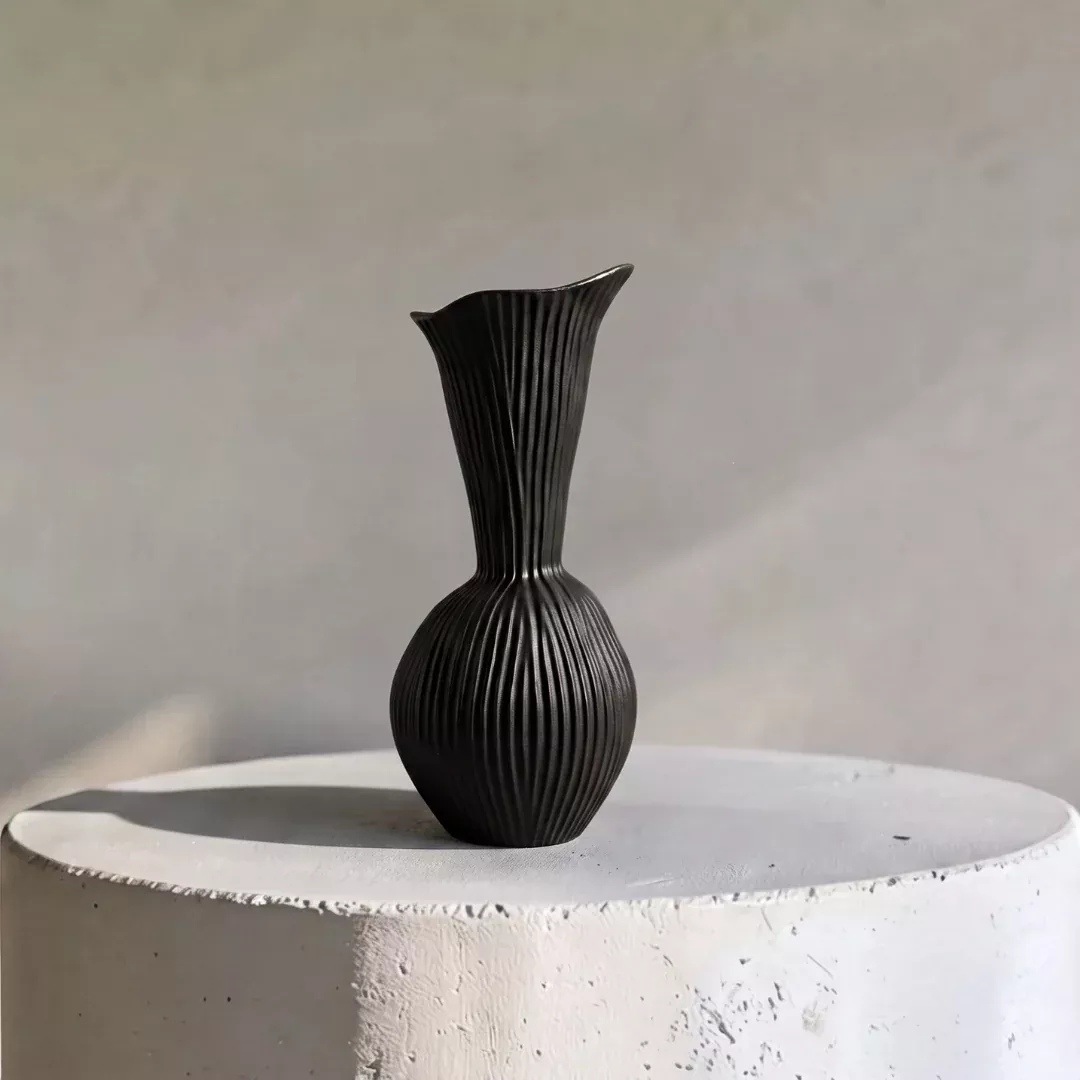 everly-terracotta-vase-hand-painted-in-jet-black-or-sandwashed-ivory-4-7-d-x-10- Everly Terracotta Vase, Hand-painted in Jet Black or Sandwashed Ivory, 4.7"D x 10.6" H