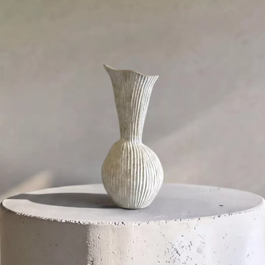 everly-terracotta-vase-hand-painted-in-sandwashed-ivory-or-jet-black-4-7-d-x-10- Everly Terracotta Vase, Hand-painted in Sandwashed Ivory or Jet Black, 4.7"D x 10.6"H