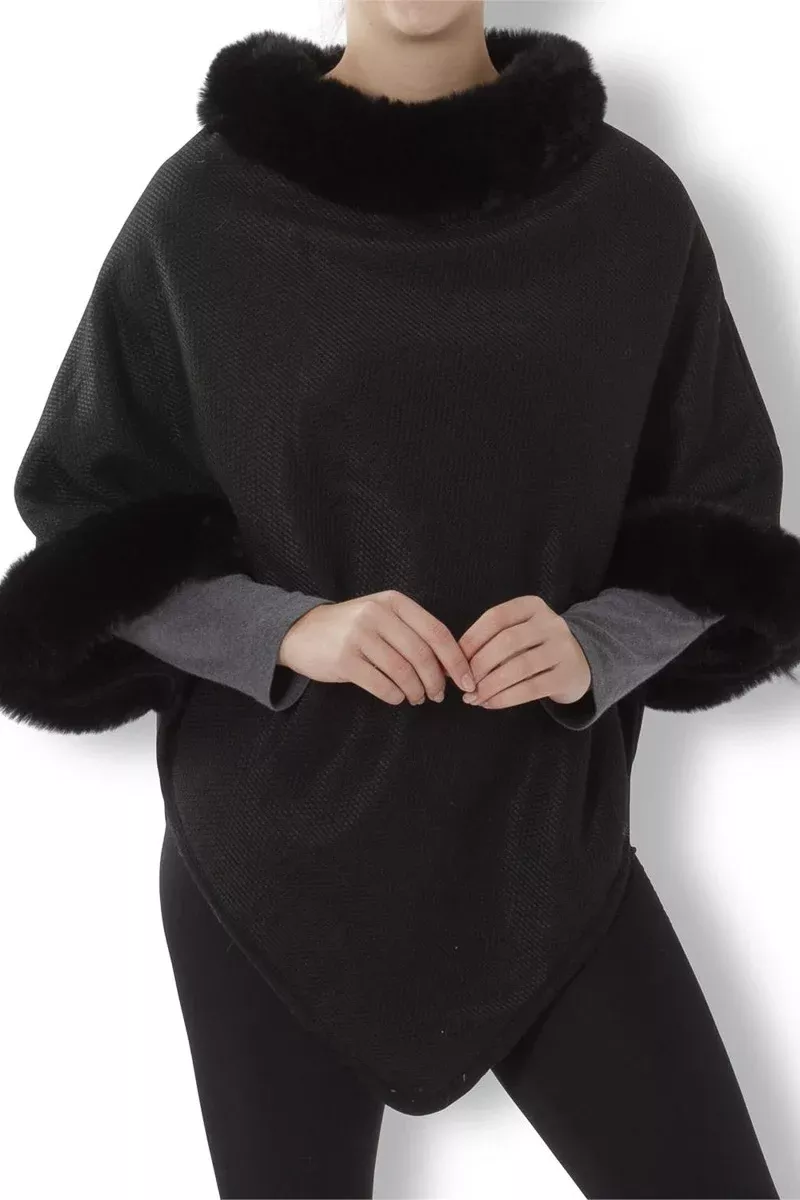 faux-fur-collar-cuff-poncho-black Faux Fur Collar & Cuff Poncho Black