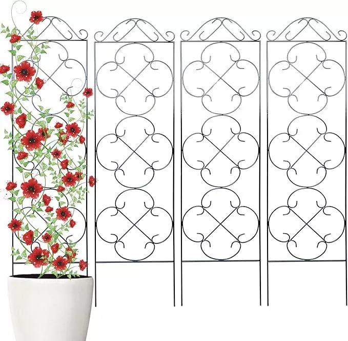 garden-trellis-4-pack-48-h-x-12-5-w-metal-plant-climbing-trellis-suitable-potted Garden Trellis 4 Pack 48'' H x 12.5'' W Metal Plant Climbing Trellis Suitable for Potted Plants Indoor and Outdoor Climbing Plants Flower Ivy Clematis Black