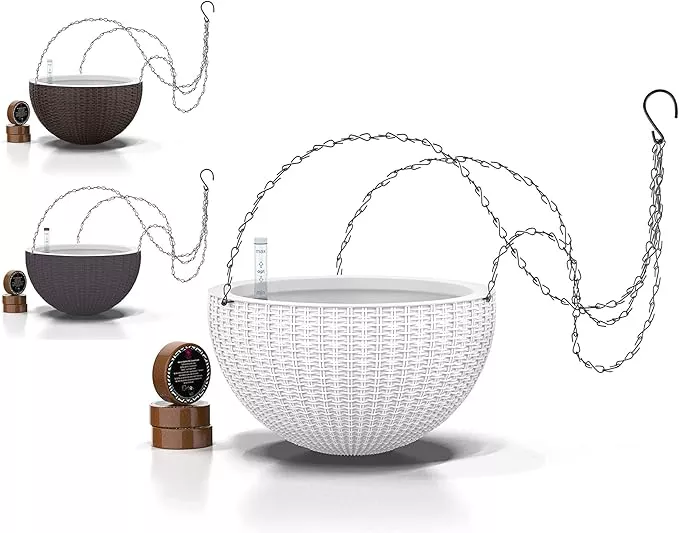gardenix-decor-11-self-watering-hanging-planters-indoor-plants-flower-pot-with-w GARDENIX DECOR 11'' Self Watering Hanging planters for Indoor Plants - Flower Pot with Water Level Indicator for Plants, Hanging pots - Self Watering Planter Plant Pot-Coco Coir - Round 1 Pack - Gray