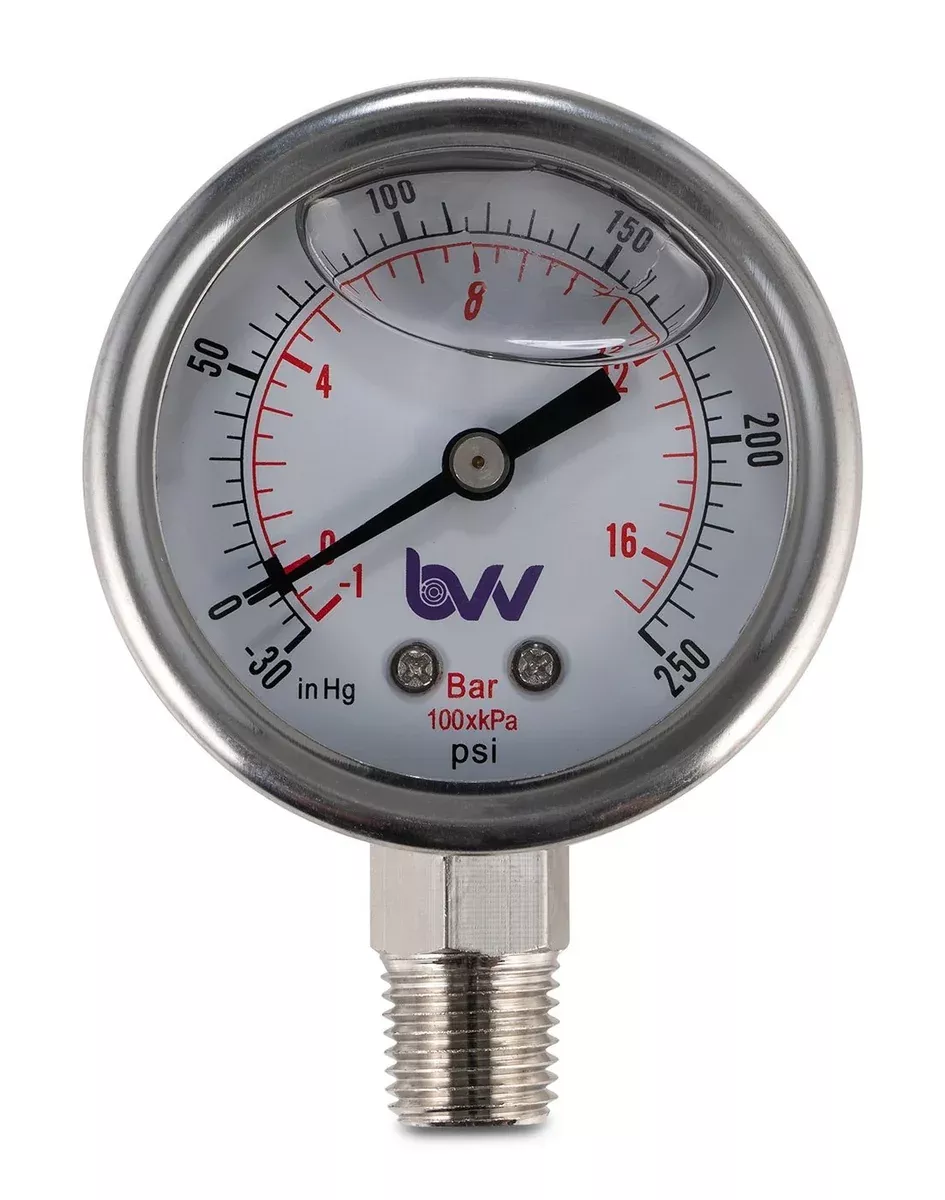 glycerin-filled-compound-gauge-with-1-4-npt-base-30-250-psi Glycerin Filled Compound Gauge with 1/4" NPT Base - (-30)-250 PSI