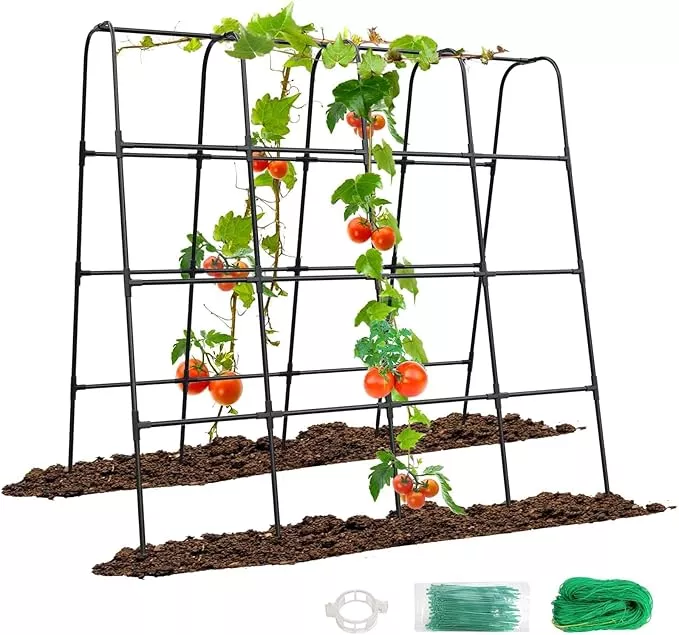 gojaway-63-l-x-63-h-cucumber-trellis-raised-bed-metal-arch-garden-trellis-climbi GOJAWAY 63" L x 63" H Cucumber Trellis for Raised Bed, Metal Arch Garden Trellis for Climbing Plants Outdoor, U-Shape Gardening Support Frame for Vegetable, Flower, Fruits, Vine