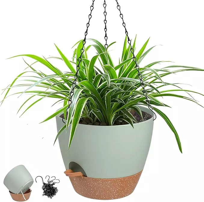 hanging-planters-indoor-outdoor-plants-1-set-self-watering-hanging-pot-with-drai Hanging Planters for Indoor Outdoor Plants, 1 Set Self Watering Hanging Pot with Drainage Holes & Removable Tray (Black-12inch, 12'')