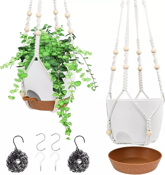 hanging-planters-indoor-outdoor-plants-2-pack-self-watering-hanging-pot-with-dra Hanging Planters for Indoor Outdoor Plants, 2 Pack Self Watering Hanging Pot with Drainage Holes, Removable Tray & 2 Kinds of Plant Hangers, 8'' Hanging Flower Pots for Home Garden Decor, Green