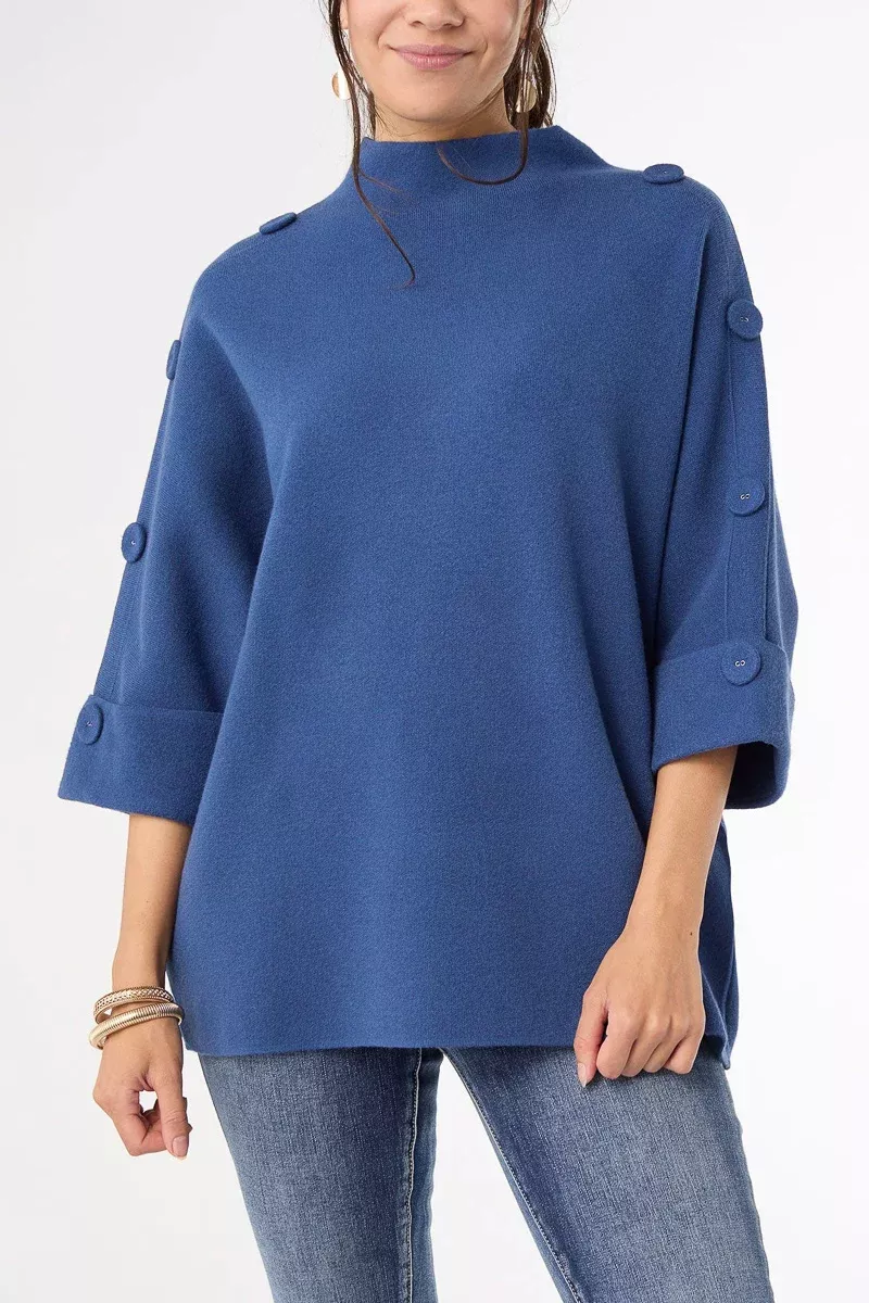 heavenly-luxe-short-sleeve-funnel-neck-with-button-detail-xs-steel-blue Heavenly-Luxe Short Sleeve Funnel Neck with Button Detail XS Steel Blue