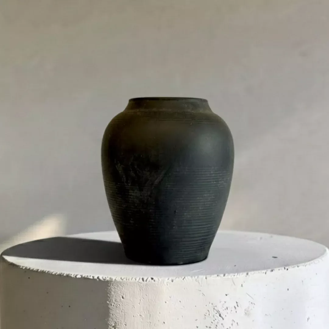heritage-classic-terracotta-vessel-hand-painted-in-weathered-black-or-earthly-br Heritage Classic Terracotta Vessel - Hand-Painted in Weathered Black or Earthly Brown, 7.8"D x 9.4"H