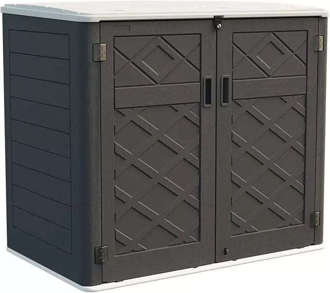 KINYING Larger Outdoor Storage Shed Weather Resistance, Resin Sheds & Outdoor Storage for Garden, Patios, Backyards, 48 Cu.Ft Tool Shed for Garbage Cans, Lawn Mower, Garden Tools,Brown