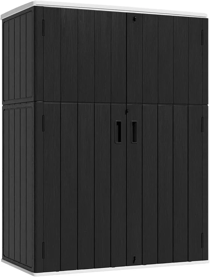 KINYING Outdoor Storage Shed,57 Cu.ft Vertical Outdoor Storage Cabinet Waterproof, Outdoor Resin Tool Shed for Patio Furniture, Garden Tools, Pool Accessories, Lawn Mower(Coffee Color)