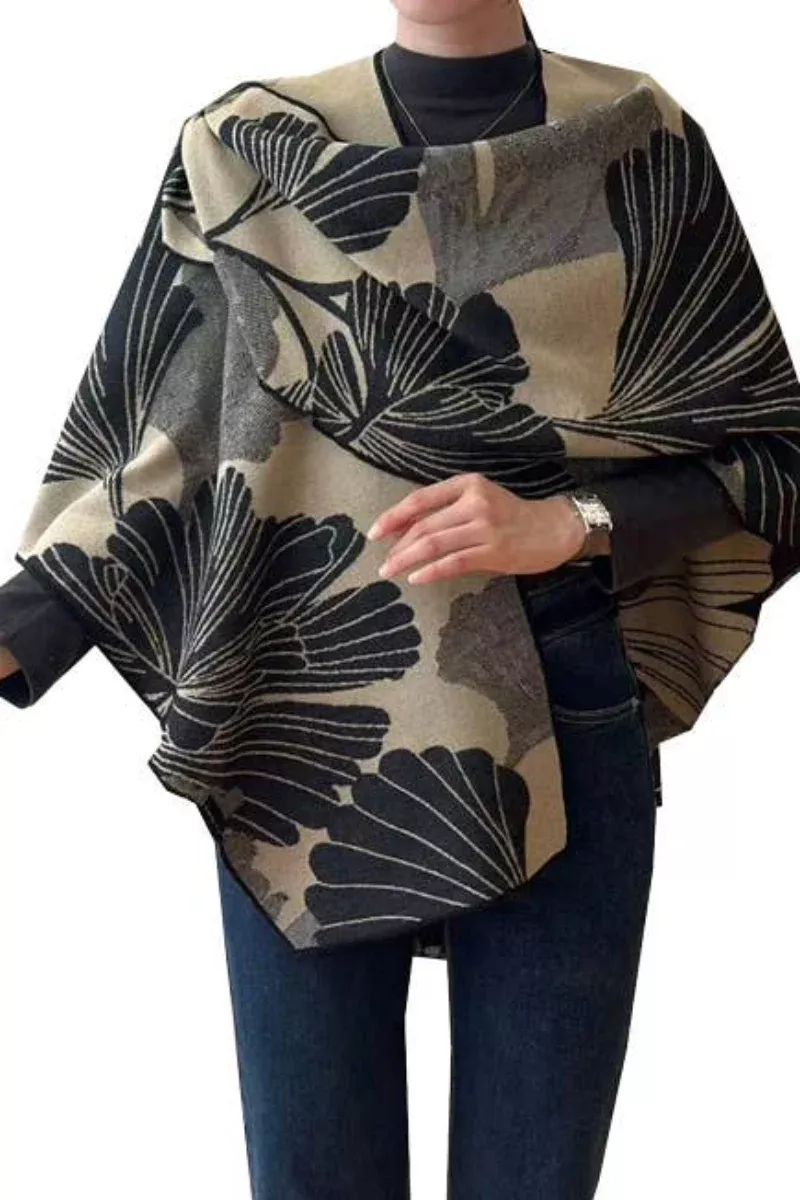 large-ginkgoes-reversible-loop-wrap-black-tan Large Ginkgoes Reversible Loop Wrap Black & Tan
