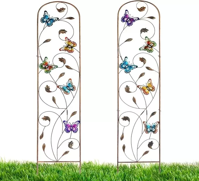 lewis-wayne-2-pack-metal-garden-trellis-with-colorful-butterfly-60-inch-high-out LEWIS&WAYNE 2 Pack Metal Garden Trellis with Colorful Butterfly 60 Inch High Outdoor Decoration Arched Fence Trellis for Climbing Plants for Patio, Lawn, Yard, Backyard, Wall Brackets
