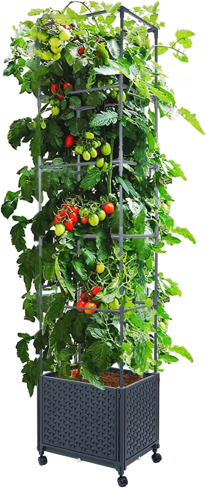 linex-raised-garden-bed-planter-box-with-trellis-67-6-tomato-planters-climbing-p LINEX Raised Garden Bed Planter Box with Trellis, 67.6” Tomato Planters for Climbing Plants Vegetable Vine Flowers Outdoor Patio, Tomatoes Cage w/Self-Watering & Wheels