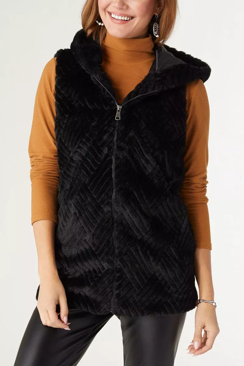 lyric-faux-fur-hooded-vest-xs-black Lyric Faux Fur Hooded Vest XS Black