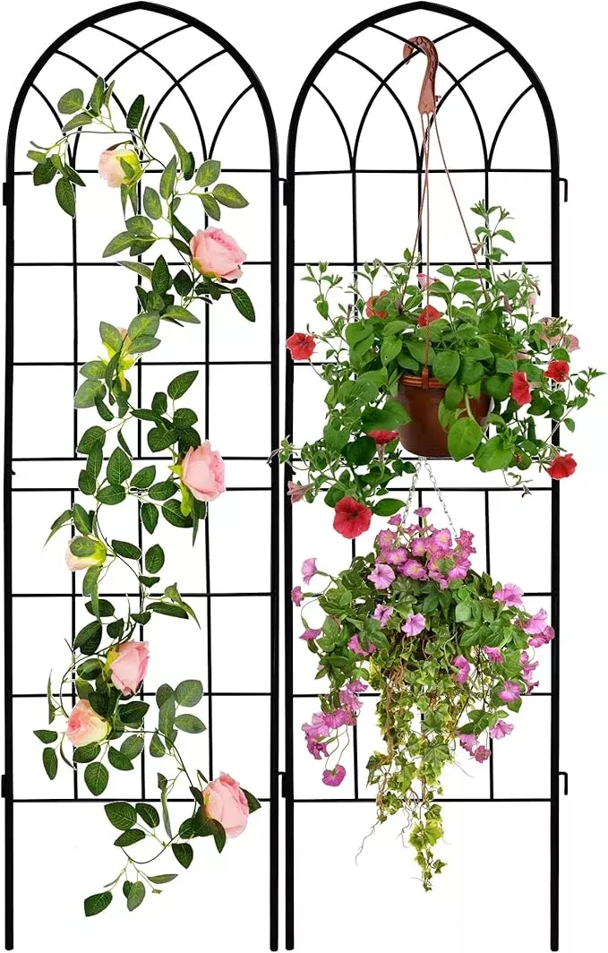 lzrs-2-pack-71x20in-rustic-iron-arch-decoration-garden-trellis-with-black-metal- LZRS 2 Pack 71x20in Rustic Iron Arch Decoration Garden Trellis with Black Metal Coating – Perfect for Supporting Climbing Plants Outdoor, Roses, Vines, Flowers, and Vegetables.