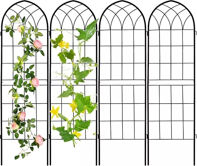 lzrs-4-pack-71x20in-rustic-iron-arch-decoration-garden-trellis-with-black-metal- LZRS 4 Pack 71x20in Rustic Iron Arch Decoration Garden Trellis with Black Metal Coating – Perfect for Supporting Climbing Plants Outdoor, Roses, Vines, Flowers, and Vegetables.