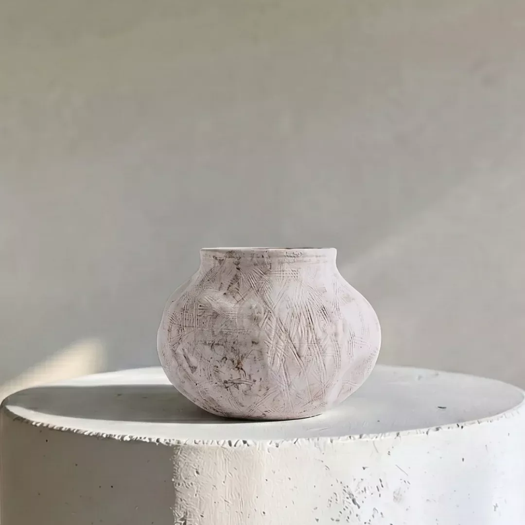 medina-terracotta-planter-hand-painted-in-antique-white-8-6-d-x-5-7-h Medina, Terracotta Planter, Hand-painted in Antique White, 8.6"D x 5.7"H