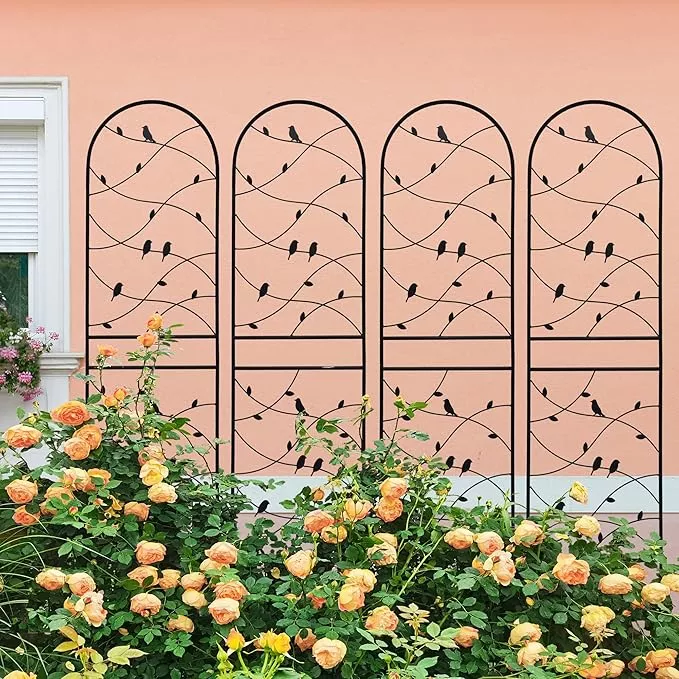 metal-garden-trellis-rustproof-trellis-climbing-plants-outdoor-flower-support-bi Metal Garden Trellis Rustproof Trellis for Climbing Plants Outdoor Flower Support Bird Deco (Brown-4 Pack, 86.7"x19.7")
