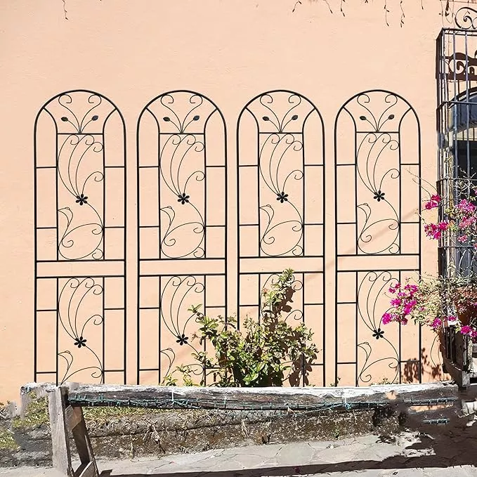 metal-garden-trellis-rustproof-trellis-climbing-plants-outdoor-flower-support-pe Metal Garden Trellis Rustproof Trellis for Climbing Plants Outdoor Flower Support Peacock Style (Black-2 Pack, 86.7"x19.7")