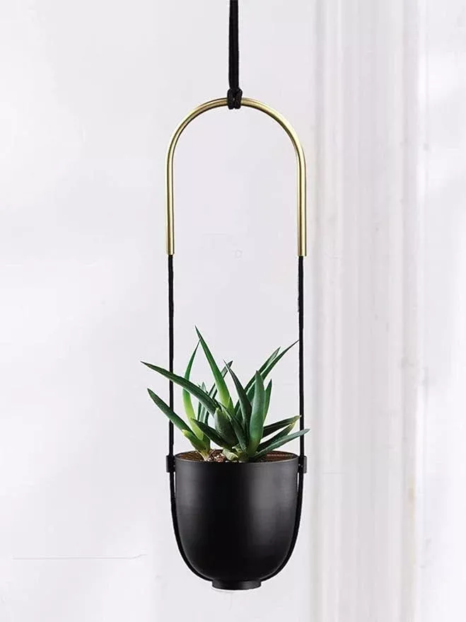 metal-hanging-planter-indoor-outdoor-plants-wall-ceiling-hanging-flower-pot-plan Metal Hanging Planter for Indoor Outdoor Plants Wall and Ceiling Hanging Flower Pot Plant Holder for Succulent Vines Ferns, Height Adjustable Modern Minimalist Room Decor(Black)