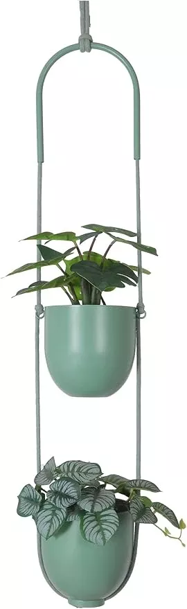 metal-hanging-planters-2-tiers-indoor-outdoor-modern-plant-hangers-wall-ceiling- Metal Hanging Planters 2 Tiers Indoor Outdoor Modern Plant Hangers Wall Ceiling Hanging Flower Pots Baskets Kitchen Room Decor(Green)