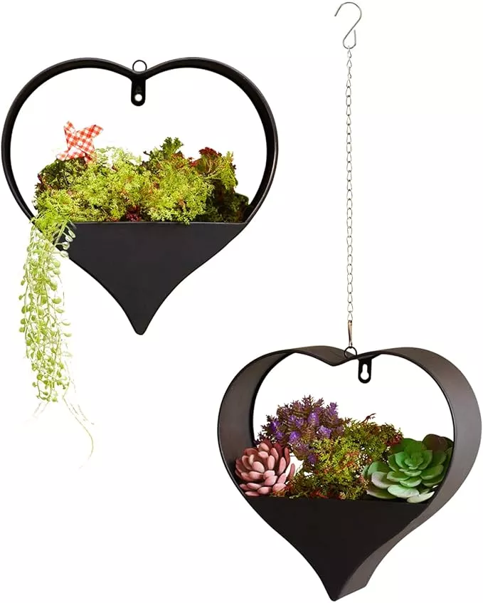 metal-hanging-planters-indoor-outdoor-plants-12-inch-heart-shaped-planters-wall- Metal Hanging Planters for Indoor & Outdoor Plants -12 Inch Heart Shaped Planters for Wall or Window,Garden or Indoor Decor for Women(Black)