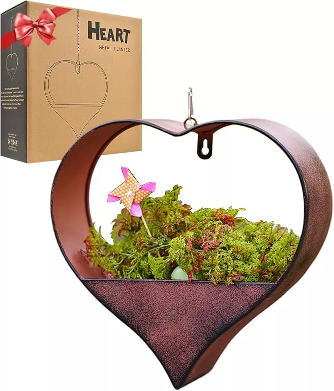 metal-hanging-planters-indoor-outdoor-plants-heart-shaped-planters-wall-or-windo Metal Hanging Planters for Indoor & Outdoor Plants - Heart Shaped Planters for Wall or Window,Garden Patio or Indoor Decor for Women(Cooper)