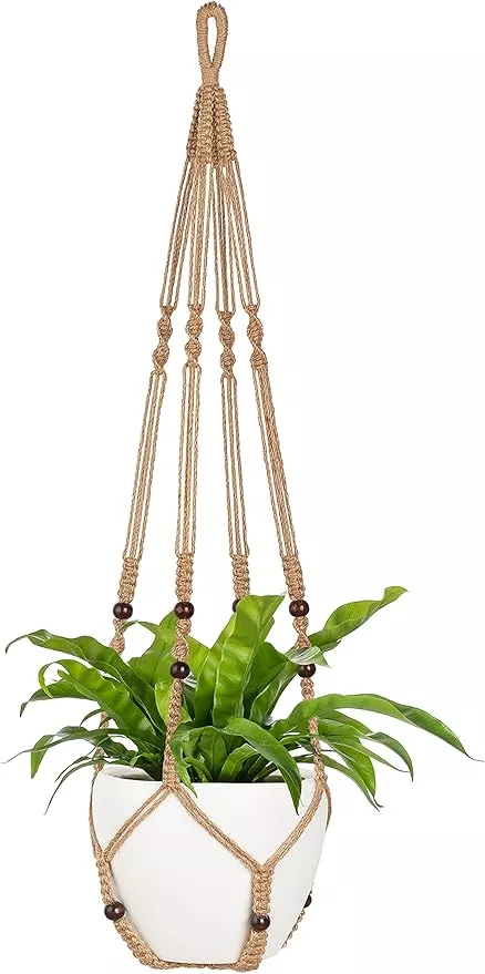 mkono-43-inch-macrame-plant-hanger-large-up-to-12-inch-pot-extra-long-hanging-pl Mkono 43 Inch Macrame Plant Hanger Large for up to 12 Inch Pot Extra Long Hanging Plant Holder No Tassels Hanging Planter Basket with Wood Beads for Indoor Outdoor Home Decor, Brown, Set of 2