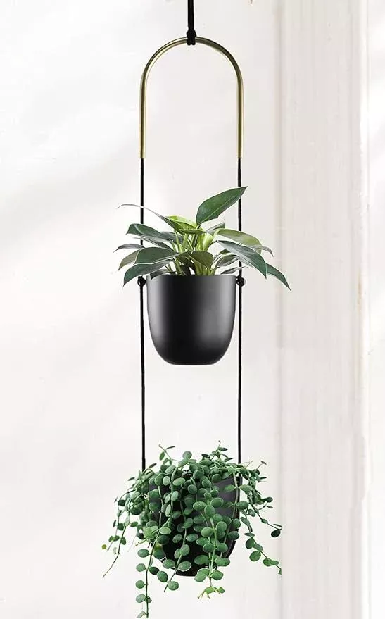 modern-metal-hanging-planter-indoor-outdoor-plants-with-hook-2-tier-boho-wall-ce Modern Metal Hanging Planter for Indoor Outdoor Plants with Hook 2 Tier Boho Wall and Ceiling Flower Pots Baskets Holder Home Office Decor(Black)