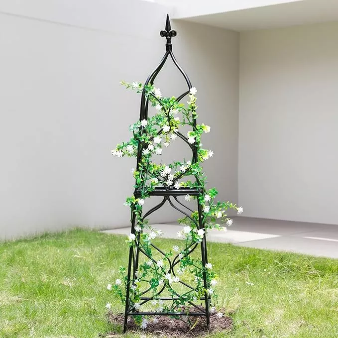 obelisk-trellis-garden-38-3-x-10-03-durable-metal-climbing-support-roses-vines-f Obelisk Trellis for Garden - 38.3" x 10.03" Durable Metal Climbing Support for Roses, Vines & Flowers | Elegant Black Design with Decorative Top & Hollow Sides
