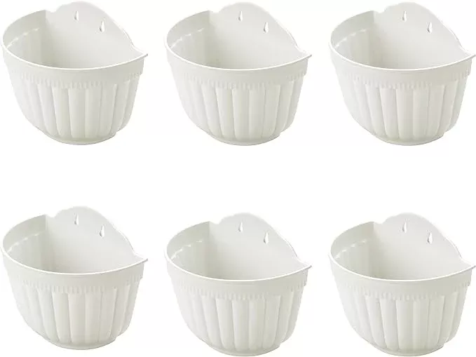 orimerc-6-pack-10-inch-large-white-wall-planter-pots-vertical-living-wall-hangin ORIMERC 6 Pack 10 inch Large White Wall Planter Pots Vertical Living Wall Hanging Planters Wall Mounted Planter Holder with Drainage Hole for Indoor Outdoor Plants Wall Decor with Hooks/Screws
