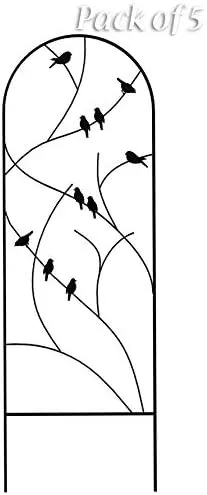 panacea-perching-birds-metal-trellises-black-72-h-pack-5-powder-coated-garden-tr Panacea Perching Birds Metal Trellises, Black, 72" H, Pack of 5 – Powder Coated Garden Trellis with Bird Accents – Arch Top Plant Supports for Climbing Plants, Outdoor Decorative Lattice