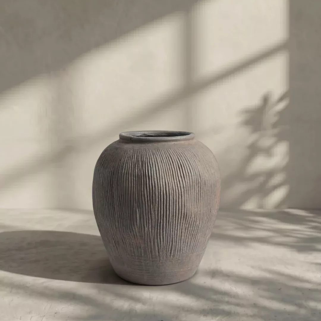 pompeii-terranova-fiber-clay-vessel-in-antique-umber-weathered-black-or-aged-gra Pompeii Terranova, Fiber Clay Vessel in Antique Umber, Weathered Black or Aged Gray, 14.1"D x 15.7"H