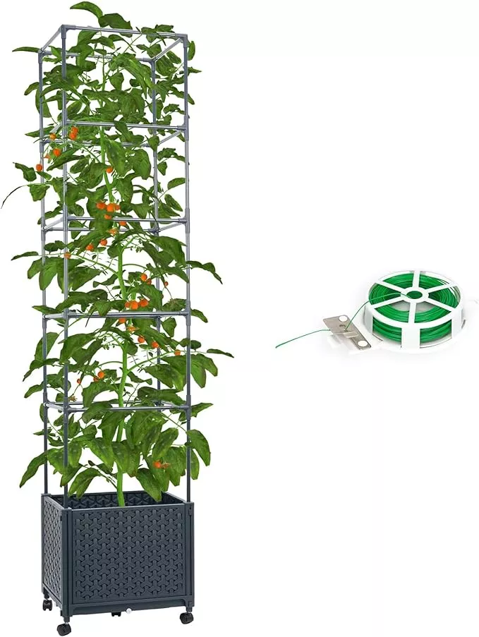 raised-garden-bed-with-tomato-cage-67-6-self-watering-tomato-planter-boxes-with- Raised Garden Bed with Tomato Cage 67.6” Self Watering Tomato Planter Boxes with Trellis Wheels for Outdoor Climbing Flowers Vegetable Vine Vegetables