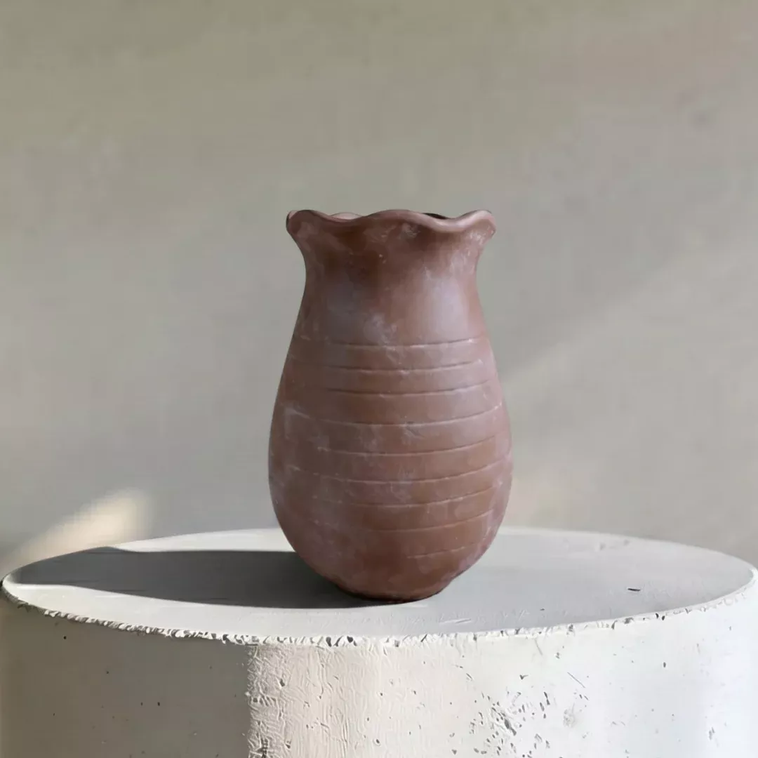 sable-scalloped-crock-terracotta-pot-hand-painted-in-earthly-brown-or-aged-white Sable Scalloped Crock, Terracotta Pot, Hand-Painted in Earthly Brown or Aged White, 6.2"D x 9.4"H