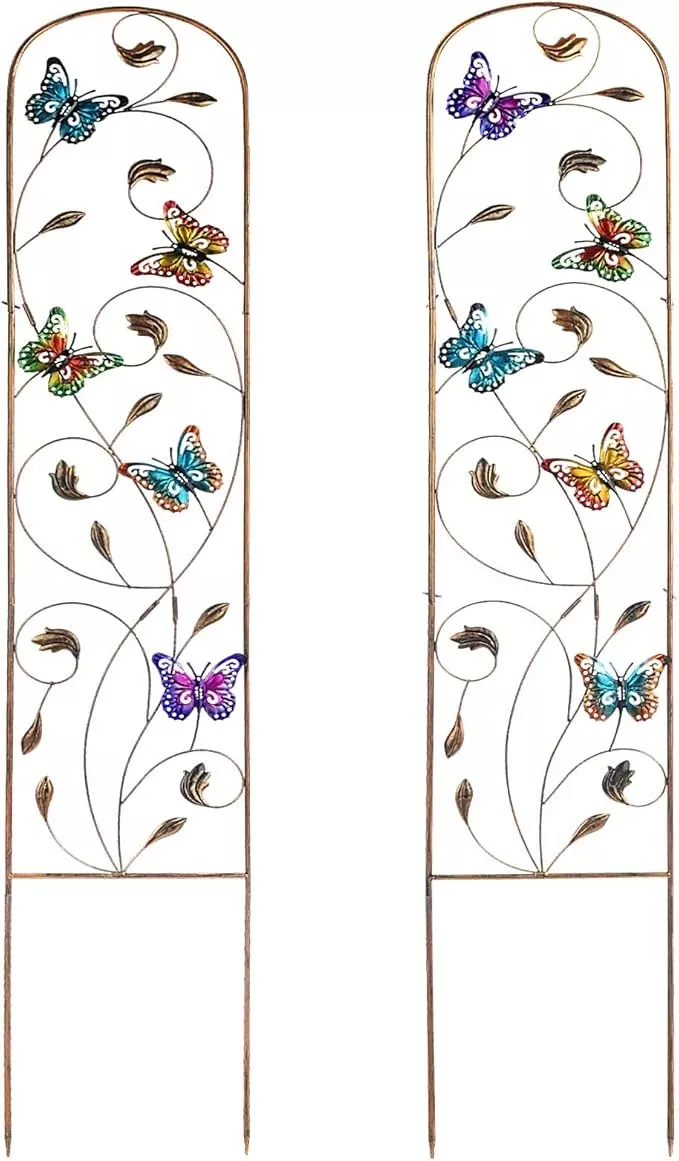 set-2-butterfly-metal-garden-trellis-climbing-plants-decorative-vegetables-flowe Set of 2 Butterfly Metal Garden Trellis for Climbing Plants, Decorative Vegetables Flowers Vine Trellis for Outdoor Patio 60'' H x 11'' W