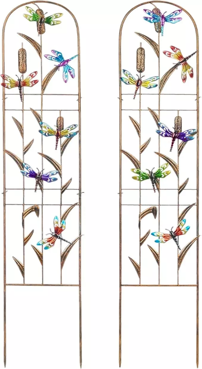 set-2-dragonfly-metal-garden-trellis-climbing-plants-decorative-vegetables-flowe Set of 2 Dragonfly Metal Garden Trellis for Climbing Plants, Decorative Vegetables Flowers Vine Trellis for Outdoor Patio 60'' H x 11'' W