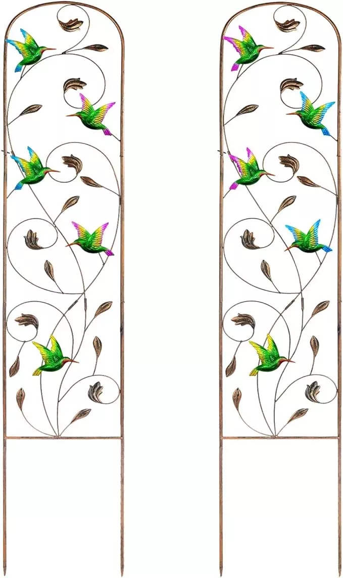 set-2-hummingbird-metal-garden-trellis-climbing-plants-decorative-vegetables-flo Set of 2 Hummingbird Metal Garden Trellis for Climbing Plants, Decorative Vegetables Flowers Vine Trellis for Outdoor Patio 60'' H x 11'' W
