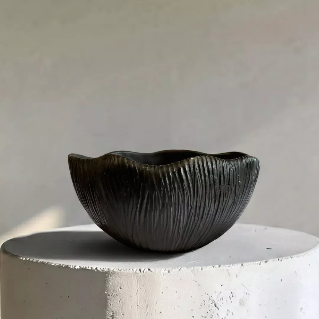 somerset-bowl-artisan-cement-display-piece-hand-painted-in-jet-black-or-linen-wh Somerset Bowl, Artisan Cement Display Piece Hand-painted in Jet Black or Linen White, 11.5"D x 5.5"H