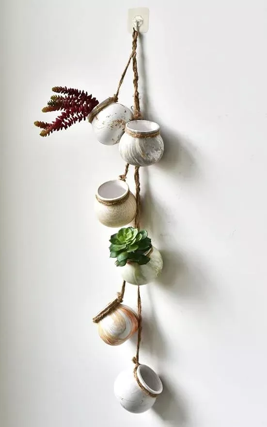 soujoy-6-pack-hanging-succulent-planters-4-mini-ceramic-wall-or-ceiling-mount-da SOUJOY 6 Pack Hanging Succulent Planters, 4'' Mini Ceramic Wall or Ceiling Mount Dangling Plant Pot, Hanging Flower Pot with Jute Rope for Indoor Outdoor Decor, Light Beige