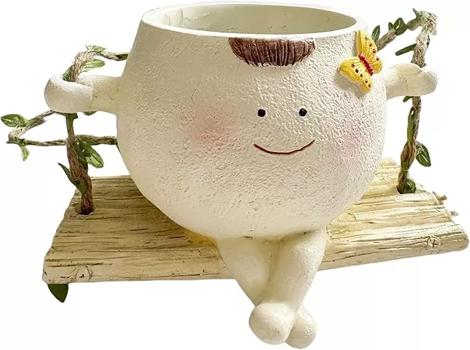 suq-i-ome-hanging-baby-face-planter-pot-with-butterfly-decorations-indoor-outdoo SUQ I OME Hanging Baby face Planter Pot with Butterfly Decorations,Indoor and Outdoor Resin Hanging Pot Decor