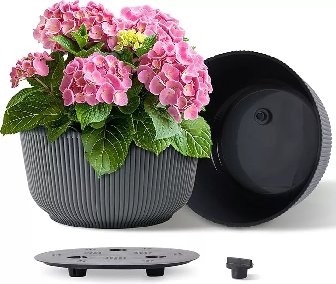 t4u-12-inch-large-self-watering-plant-pots-wide-self-watering-planter-with-drain T4U 12 Inch Large Self Watering Plant Pots, Wide Self Watering Planter with Drainage Hole, Large Plant Pots Flower Pot for Plants, Set of 2, White